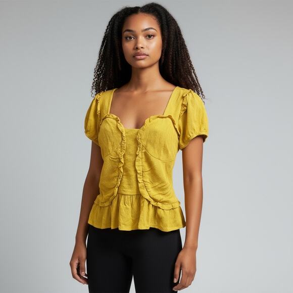 Line and Dot Crepe Elena Front Ruffle Back Smocked Detail Coquette Top Medium - Picture 12 of 12